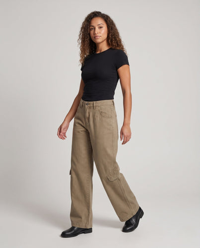 Damen Oversize-Cargo-Palazzo-Hose mit seitlicher Klappentasche und lässigem Fall Drune