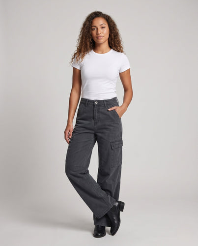 Damen Utility-Cargo-Hose mit ultraweitem Bein und tiefem Schritt Drune