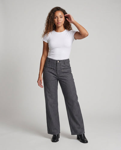 Damen Weite Nadelstreifen-Hose mit hoher Taille und extra weitem Bein Drune