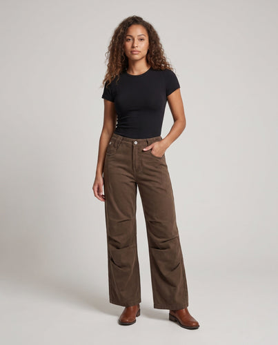 Damen weite Palazzo-Hose mit Paneelnähten und extra weitem Saum Drune