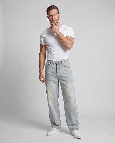 Herren Baggy-Denim-Palazzohose mit Stonewash-Finish Drune