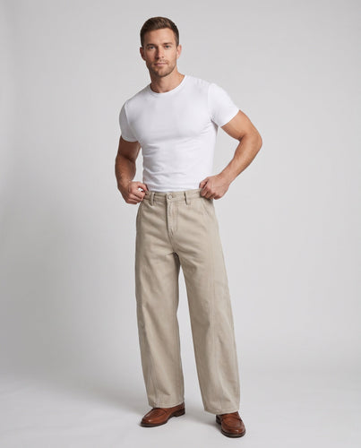 Herren Bodenlange Baggy-Hose aus schwerer Baumwoll-Canvas mit markanten Teilungsnähten Drune