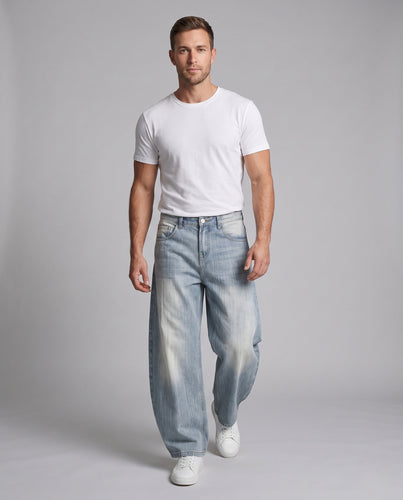 Herren Bodenlange Denim‑Palazzo‑Hose im extraweiten Dropped‑Crotch‑Schnitt Drune
