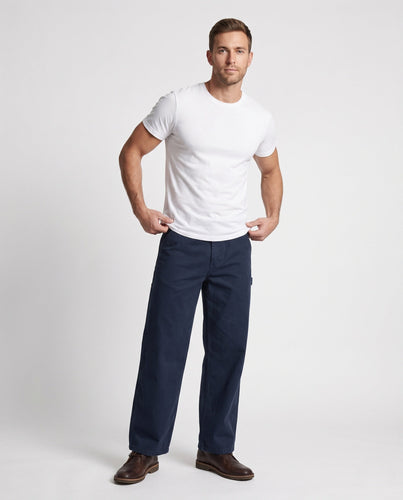 Herren Bodenlange Oversize-Twill-Hose mit weitem Bein, Utility-Seitentaschen und elastischem Kordelbund Drune