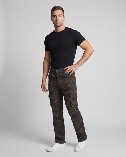Herren Cargo-Hose im weiten Schlag mit Camouflage-Print und Utility-Taschen Drune