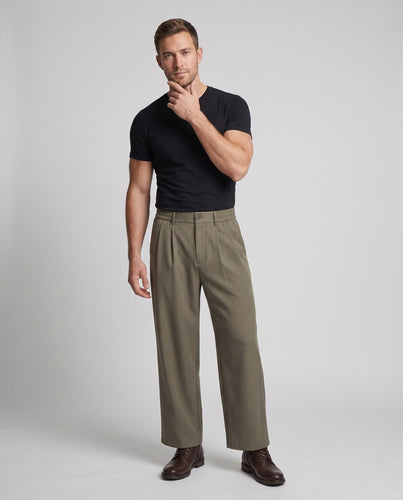 Herren elegante Bundfalten-Hose im weiten Schnitt mit fließendem Fall Drune