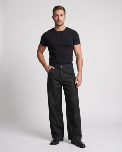Herren Extraweit geschnittene Denim-Palazzo-Hose mit hoher Bundpassform und cleanem Saum Drune