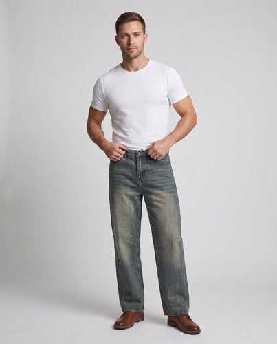 Herren Extraweite Baggy-Denim-Jeans im Palazzoschnitt mit tiefem Schritt Drune