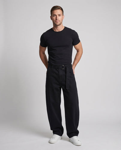 Herren Extraweite Baumwoll-Palazzo-Hose mit tiefem Schritt und Stoffgürtel Drune