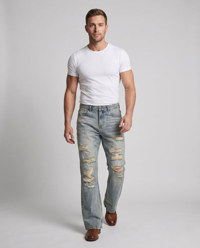 Herren Extraweite Destroyed-Denim-Jeans im Baggy-Straight-Cut Drune