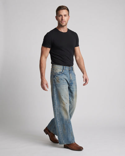 Herren Extraweite Distressed-Baggy-Jeans im Palazzoschnitt mit Vintage-Paint-Effekt Drune