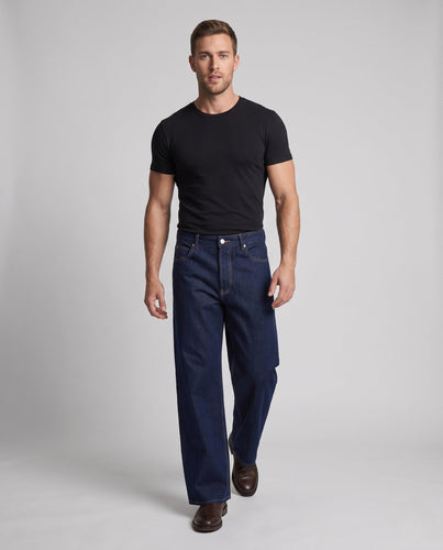 Herren Extraweite Low-Slung Rigid-Denim-Jeans mit geradem Palazzobein Drune