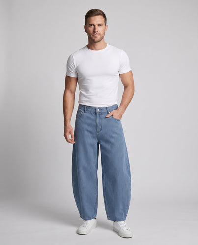 Herren Extraweite Palazzo-Hose aus feinem Nadelstreifen-Twill mit bodenlangem Saum Drune