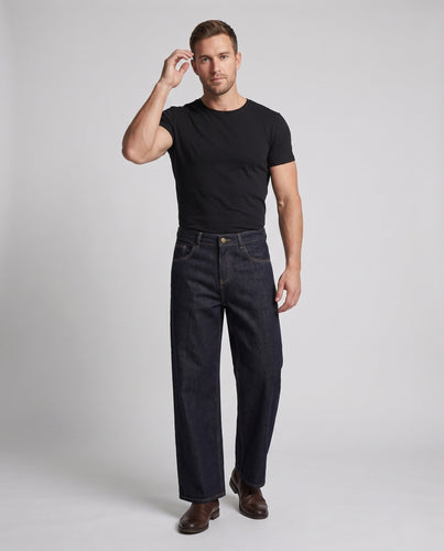 Herren Extraweiter Raw-Denim-Baggy-Jeans mit bodenlangem Saum und cleanem Finish Drune