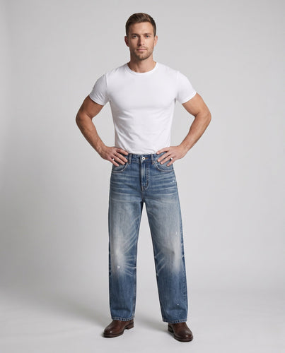 Herren Extremweit geschnittene Vintage-Denim-Baggy-Jeans mit verlängertem Saum Drune