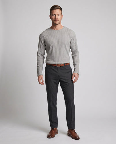 Herren geripptes Langarmshirt mit Rundhalsausschnitt und relaxed Fit Drune