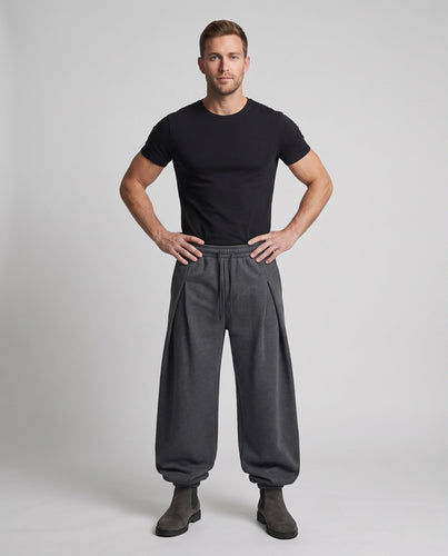 Herren Hochtaillierte Plissée-Hose mit doppelter Bundfalte und weitem Palazzo-Bein Drune