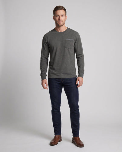 Herren Langarmshirt aus meliertem Jersey mit Brusttasche Drune