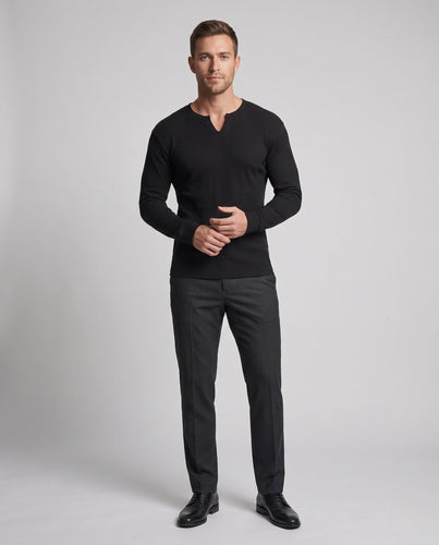 Herren Langarmshirt mit Notch-Ausschnitt und strukturierter Baumwollmischung Drune