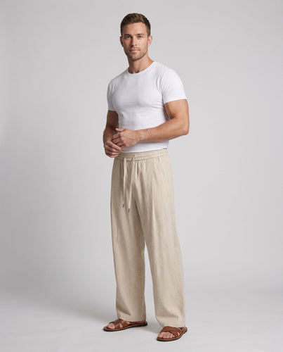 Herren Leichte Leinen-Baumwoll-Hose im Oversize-Schnitt mit Tunnelzugbund Drune