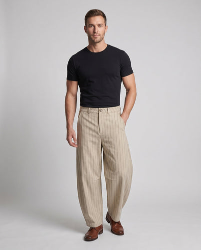 Herren Nadelstreifen-Hochbund-Hose mit extra weitem Bein Drune