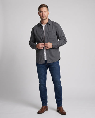 Herren Oversize-Baumwollhemd mit Brusttasche und cleanem Button-Front Drune