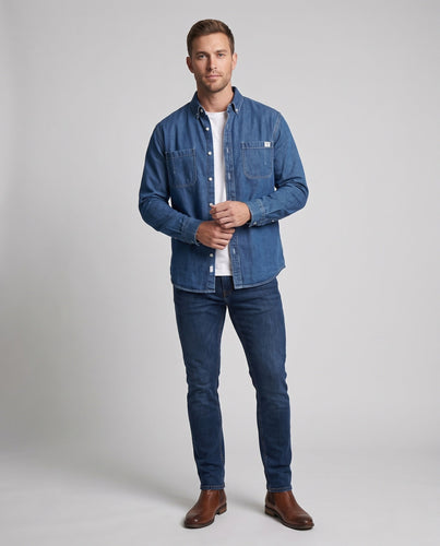 Herren Oversize-Denim-Hemdjacke mit Brusttaschen und Button-Down-Kragen Drune