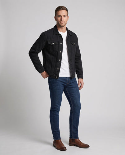 Herren Oversize Denim-Truckerjacke mit Brusttaschen und Metallknöpfen Drune