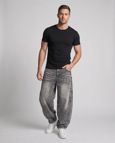 Herren Oversize-Denimhose im Palazzo-Cut mit stonewashed Effekt und extra weitem Bein Drune