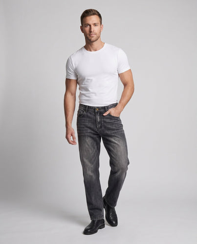 Herren Relaxed Denim-Jeans mit extra weitem Bein, Charcoal-Wash und verlängertem Saum Drune