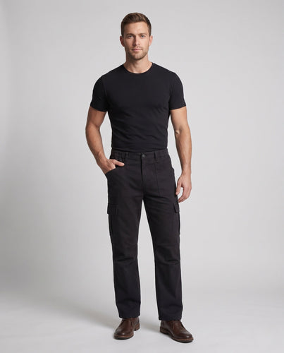Herren Relaxed-Utility-Cargopalazzo-Hose mit tiefem Schritt, verstärkten Kniepaneelen und elastischem Saum Drune