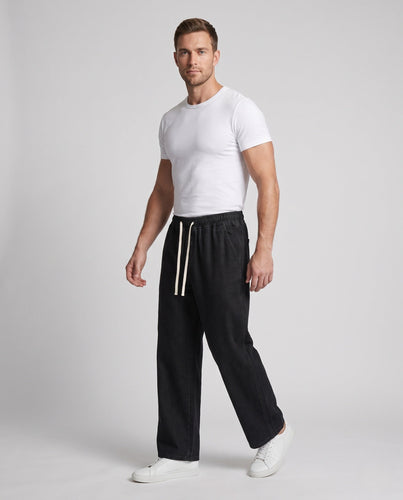 Herren Relaxte Jogpant aus schwerem Denim mit elastischem Kordelbund und geradem Bein Drune