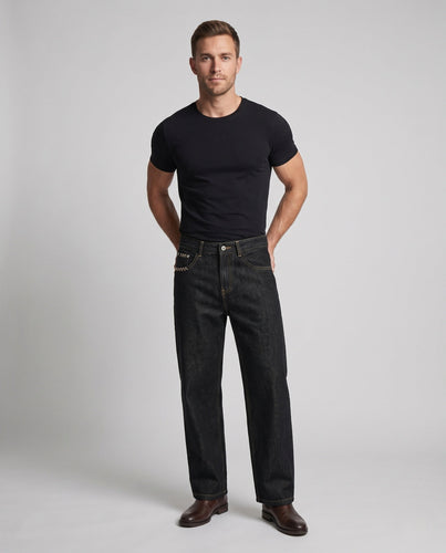 Herren Relaxte Wide‑Leg Denim‑Palazzo‑Hose mit extra langem Saum und minimalistischer Five‑Pocket‑Optik Drune