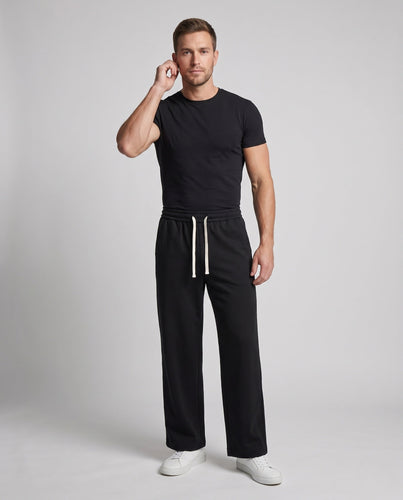 Herren Relaxte Wide‑Leg Jersey‑Jogginghose mit elastischem Kordelbund und Seitentaschen Drune