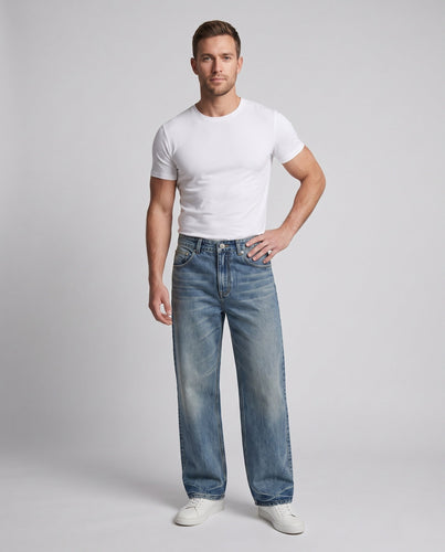 Herren Retro-Baggy-Jeans aus schwerem Denim mit maximal weitem Bein und lässigem Fall Drune