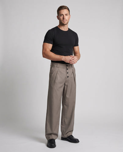 Herren sehrweite Tailored-Hose mit hoher Taille, Knopfleiste und dramatischem Saum Drune