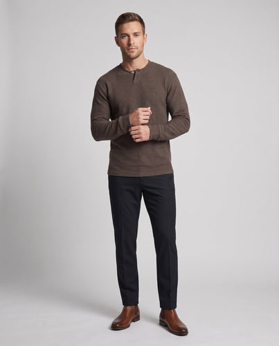 Herren Strukturierter Langarmshirt mit Stehkragen und Ein-Knopf-Leiste Drune
