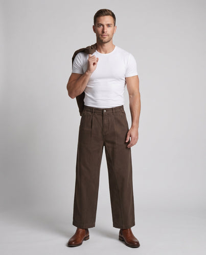 Herren Ultraweite Baumwoll-Canvas-Hose im Palazzo-Cut mit Bundfalten Drune