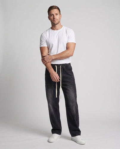 Herren Vintage-gewaschene Denim-Jogginghose mit elastischem Bund und Kordelzug Drune