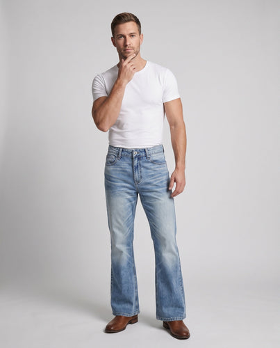 Herren Weit geschnittene Stonewashed-Denim-Jeans mit bodenlangem Saum und markanten Falten Drune