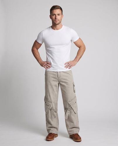 Herren Weite Cargo-Baggy-Hose mit D‑Ring‑Trägern, Kniepaneelen und tiefem Schritt Drune