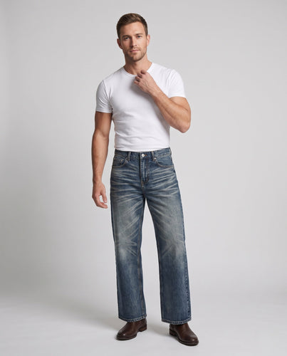 Herren Weite Retro‑Flared‑Denim‑Jeans mit markanter Whisker‑Optik Drune