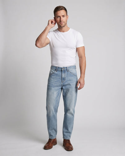 Herren weite tapered Denim-Jeans mit mittlerer Bundhöhe und konstrastierenden Außennaht-Details Drune
