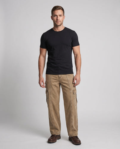 Herren Weite Utility-Cargo-Palazzo-Hose mit Mehrfach-Taschen und sichtbaren Steppnähten Drune