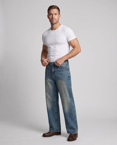 Herren weitfallende Retro-Denimhose im Lounge-Baggy-Stil Drune