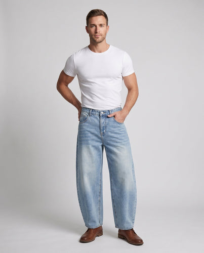Herren Weitfallende Vintage-Denim‑Palazzo‑Jeans mit tiefem Schritt und Used‑Fading Drune