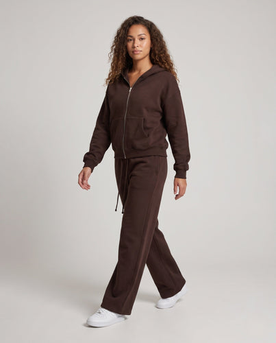 Damen Gekürztes Kapuzen-Sweatshirt mit Reißverschluss und weite Lounge-Jogginghose Set Drune