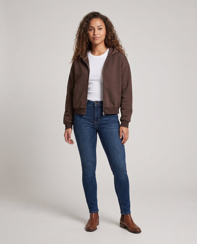 Damen Kurz geschnittene Oversize-Kapuzen-Sweatjacke mit Reißverschluss Drune