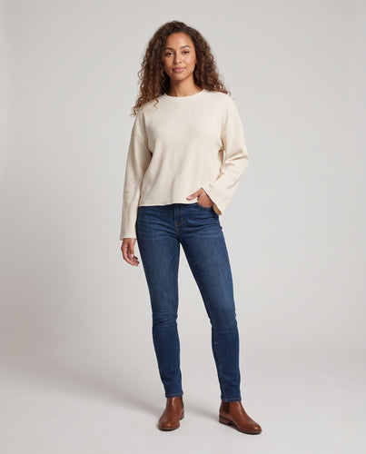 Damen Locker geschnittener Waffelstrick-Pullover mit weitem Ärmel Drune