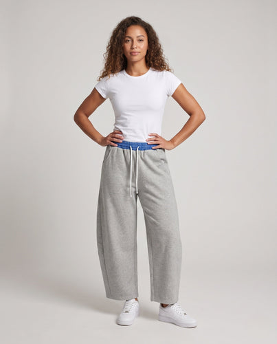 Damen Weite Cropped-Jogginghose mit kontrastbund und Kordelzug Drune